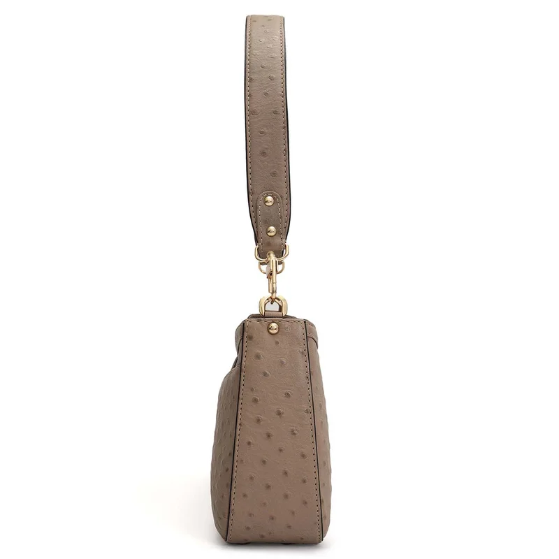 Da Milano Slate Small Ostrich Leather Baguette - Slate for Women | Best Price UAE